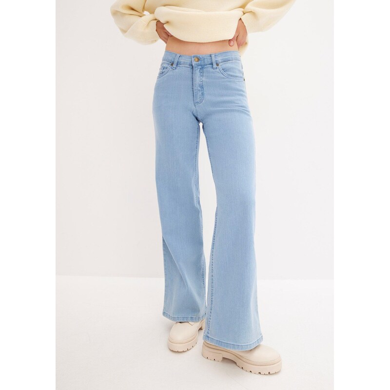 bonprix Strečové džínsy široký strih, stredná výška pása, farba modrá 44827303