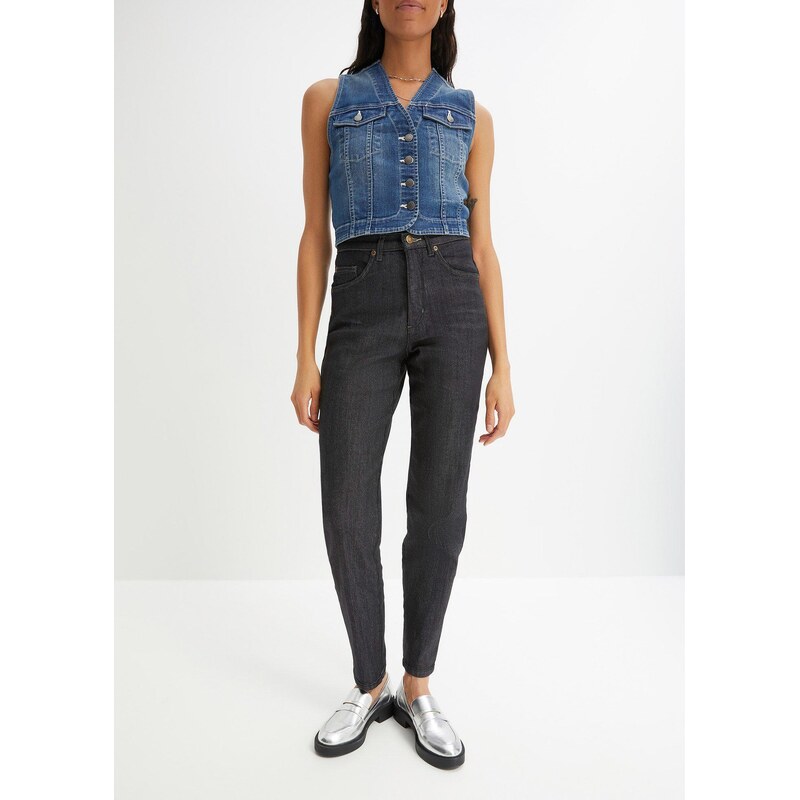 bonprix Džínsy Mom so strečom, vysoký pás, farba čierna 48681847