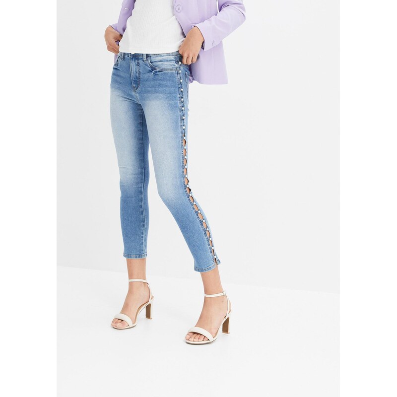 bonprix Skinny džínsy, Mid Waist, streč, farba modrá 50244540