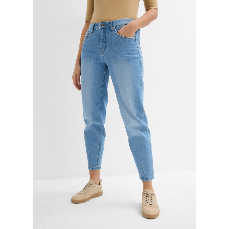 bonprix Strečové džínsy, Barrel, s vysokým pásom, farba modrá 49697737