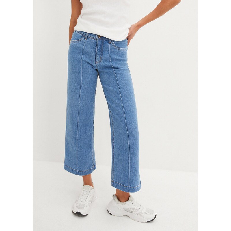 bonprix Široké džínsy, stredná výška pásu, farba modrá 49697746