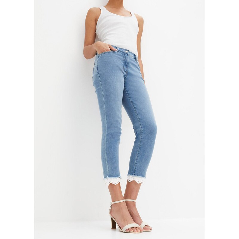 bonprix Strečové džínsy s bordúrou, farba modrá 52158686