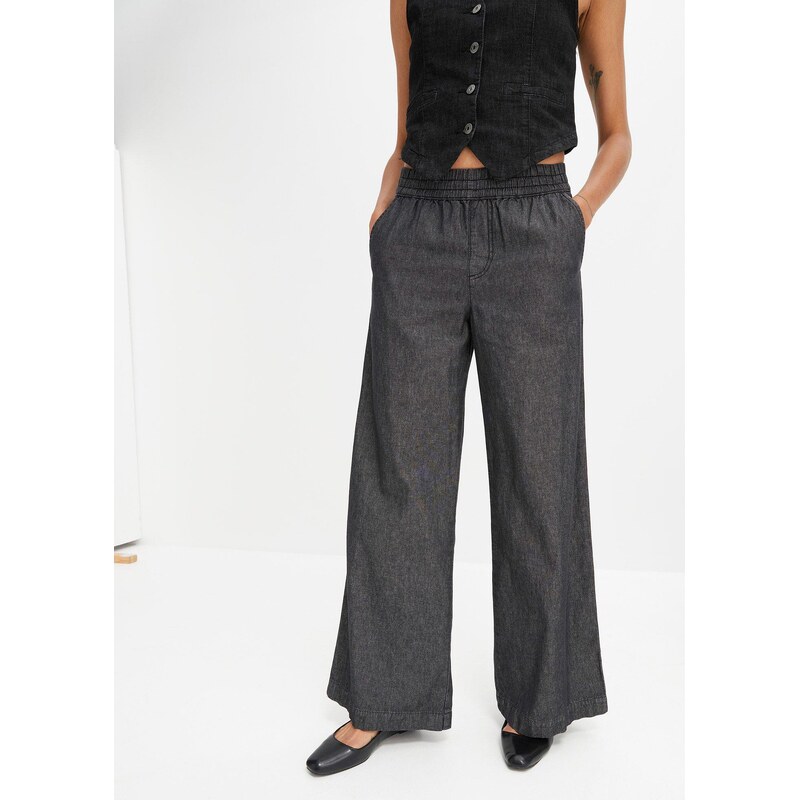 bonprix Džínsy, široký strih, High Waist, farba čierna 56356419