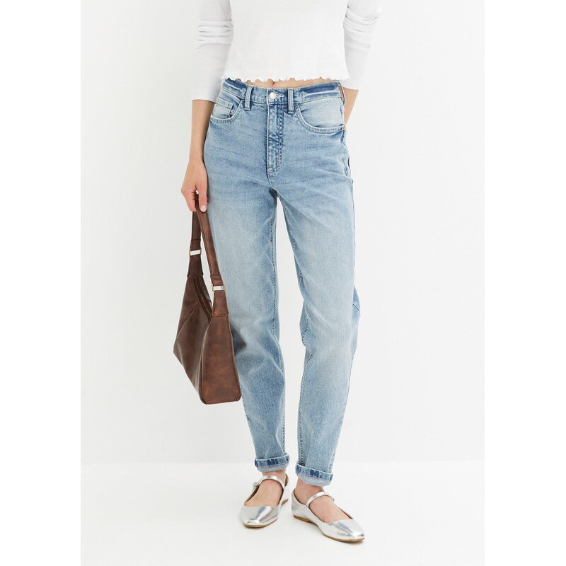 bonprix Mom-džínsy s vysokým pásom, strečové, farba modrá 56002778