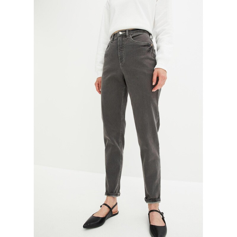 bonprix Mom-džínsy s vysokým pásom, strečové, farba šedá 56002779