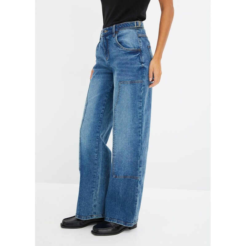 bonprix Džínsy Wide Leg, stredná výška pásu, farba modrá 57336409