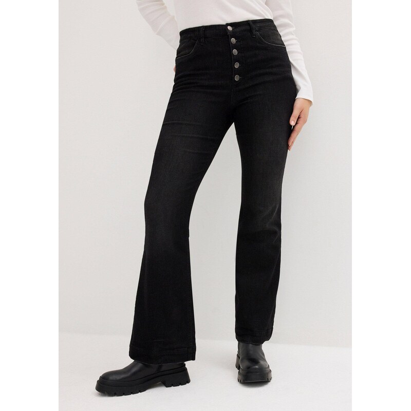 bonprix Bootcut džínsy s vysokým pásom, pohodlný pás, farba čierna 58487024