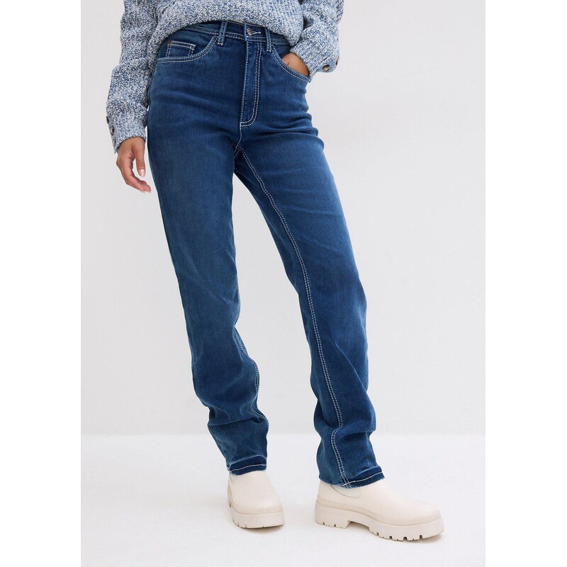 bonprix Termo džínsy, straight, vysoký pás, farba modrá 60241271