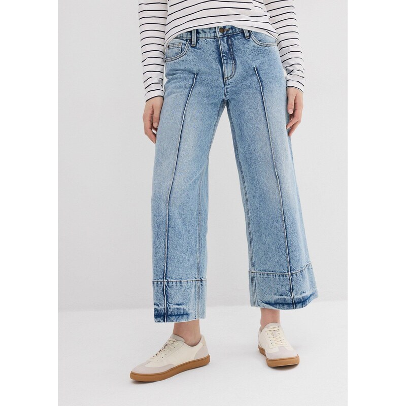 bonprix Široké džínsy, Mid Waist, cropped, farba modrá 61718773