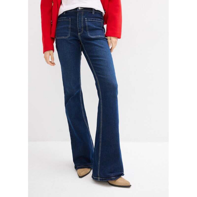 bonprix Strečové džínsy, rozšírené, vysoký pás, farba modrá 62055710