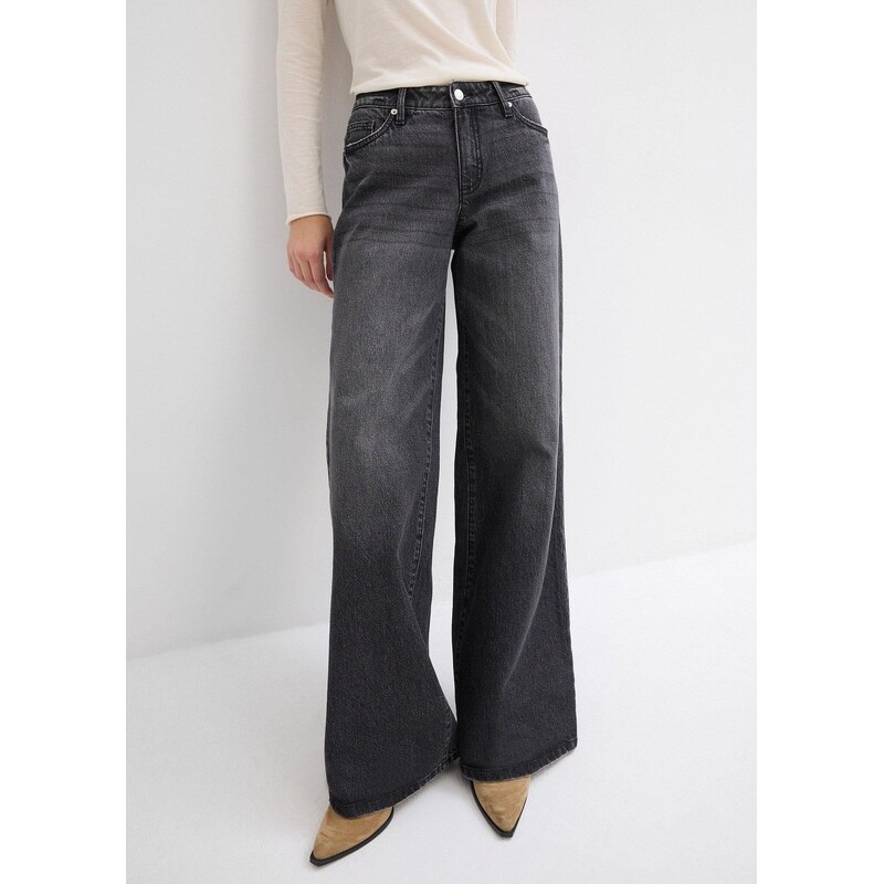 bonprix Džínsy, široké, stredná výška pásu, full length, farba čierna 62055717