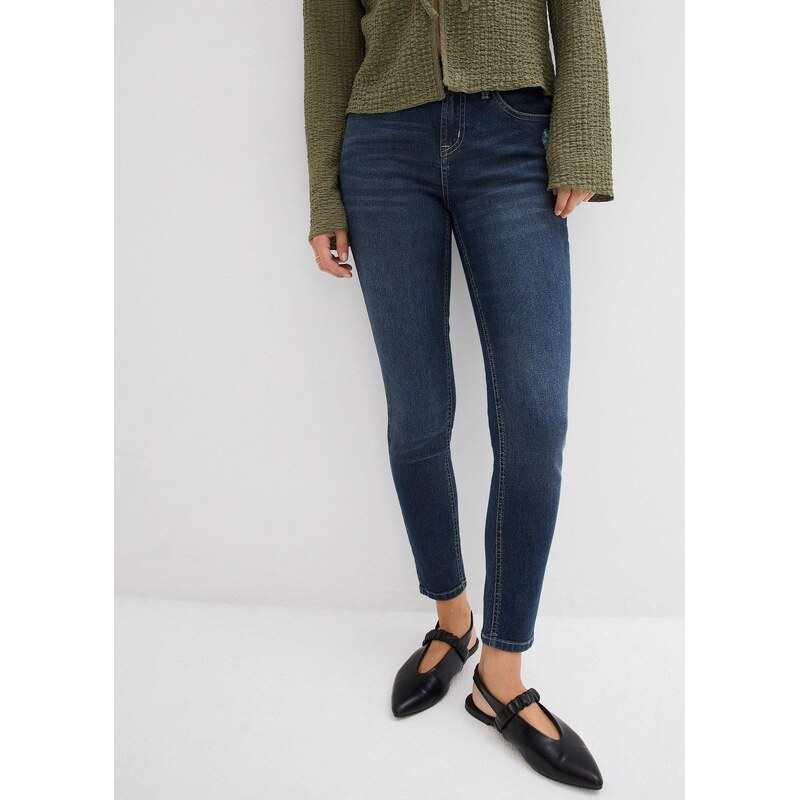 bonprix Skinny džínsy, Mid Waist, streč, farba modrá 62198457