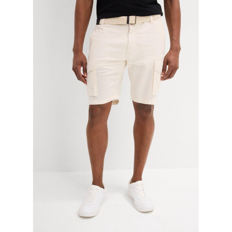 bonprix Kapsáčové bermudy s mixom plátna a opaskom, Regular Fit, farba 63109968