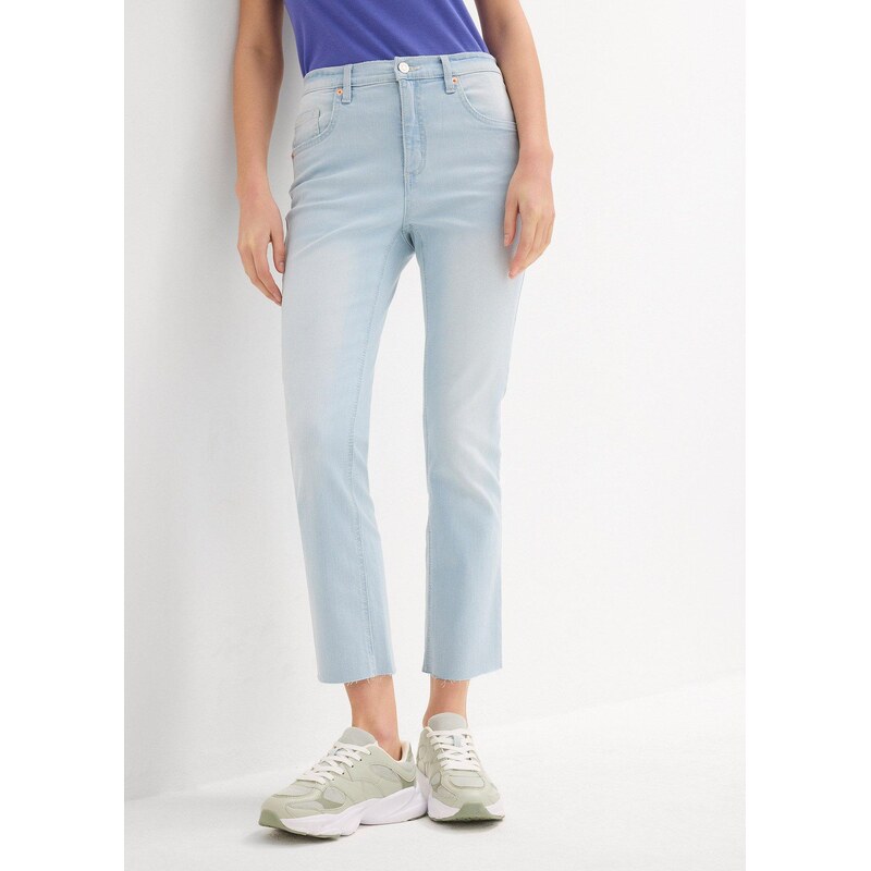 bonprix Džínsy flared, vysoký pás, cropped, farba modrá 62972603