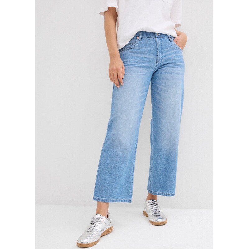 bonprix Džínsy, rovné, Mid Waist, pohodlný pás, cropped, farba modrá 63234701
