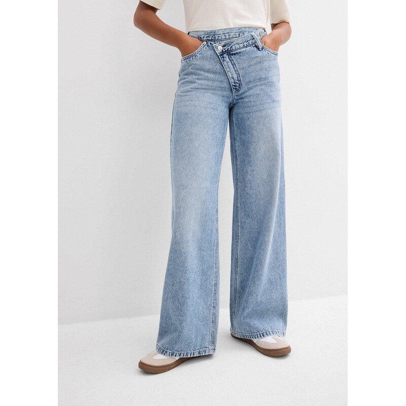 bonprix Džínsy wide-leg, Mid Waist, Low Stretch, farba modrá 63478015
