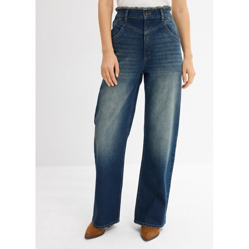 bonprix Džínsy straight, vysoký pás, farba modrá 65006258