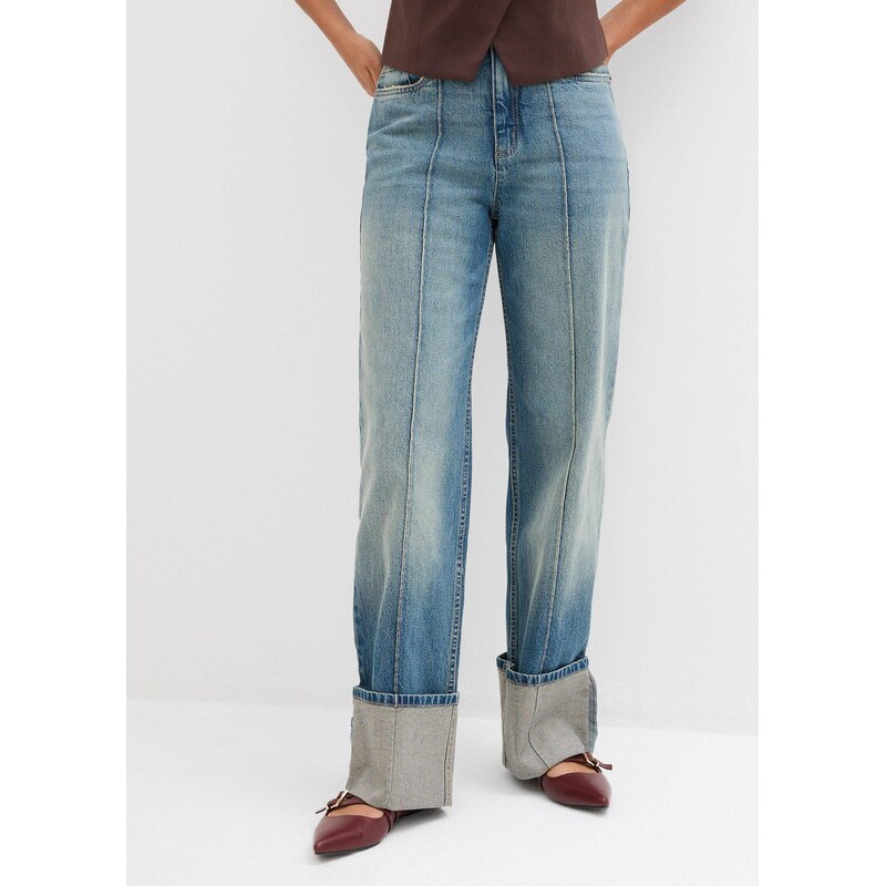 bonprix Džínsy loose straight, vysoký pás, farba modrá 64922128