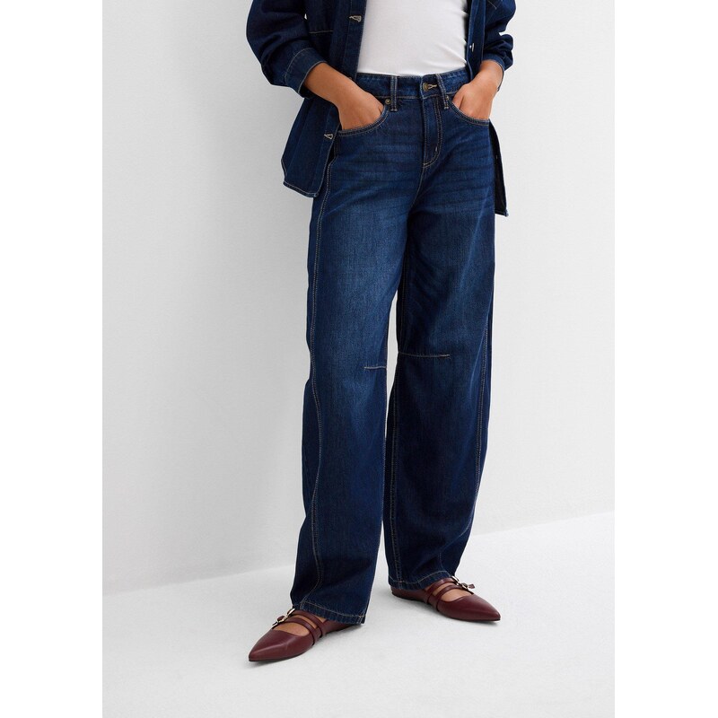 bonprix Balónové džínsy, Mid Waist, super soft, farba modrá 64922129
