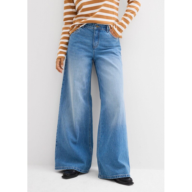 bonprix Džínsy, Wide-Leg, stredná výška pásu, farba modrá 65262514