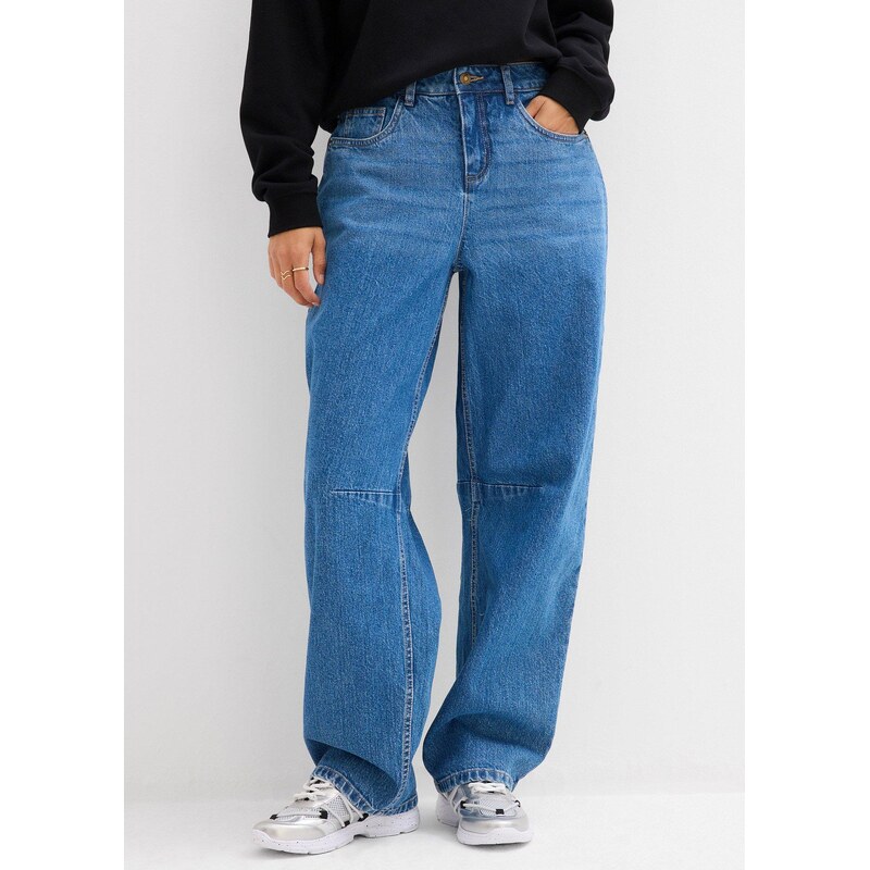 bonprix Džínsy Barrel, stredná výška pásu, farba modrá 65262518