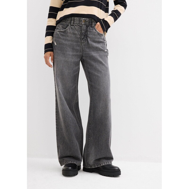 bonprix Džínsy wide-leg, Mid Waist, Low Stretch, farba šedá 66742554