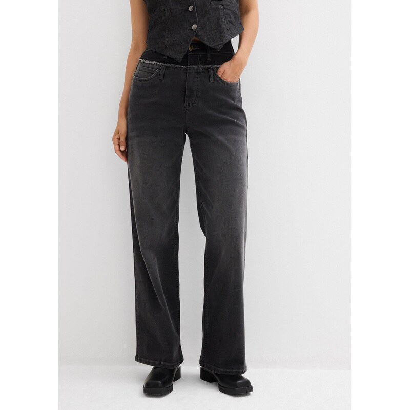 bonprix Džínsy, Wide-Leg, High Waist, farba šedá 65262561