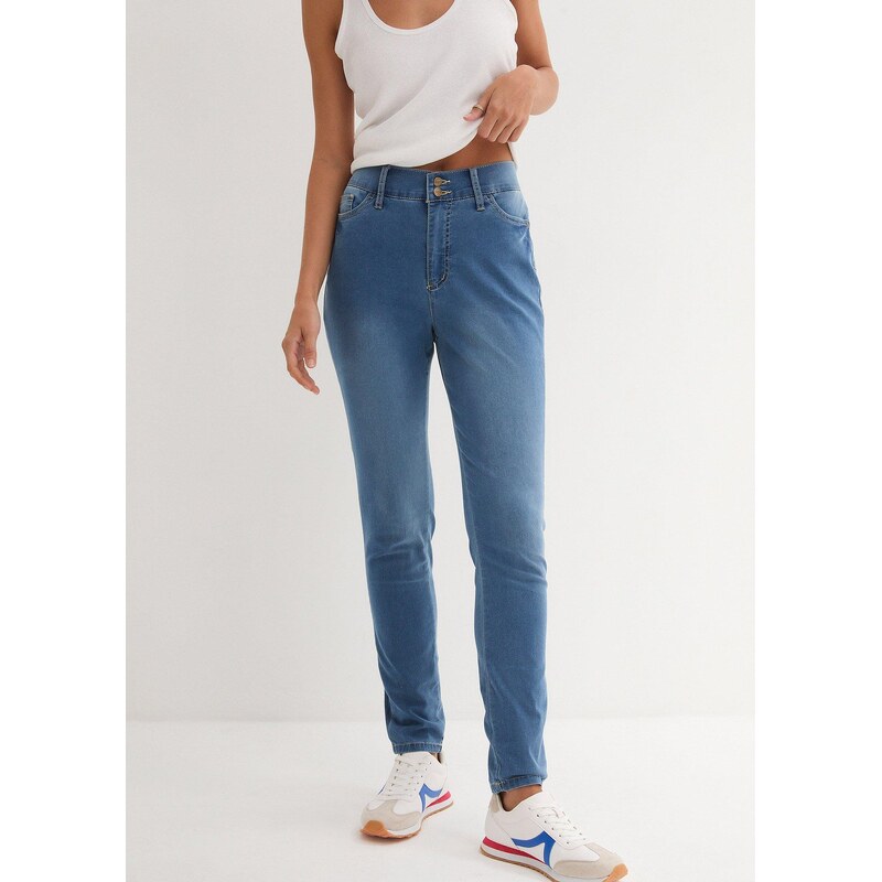 bonprix Super strečové džínsy s vysokým pásom, Slim Fit, farba modrá 44741197