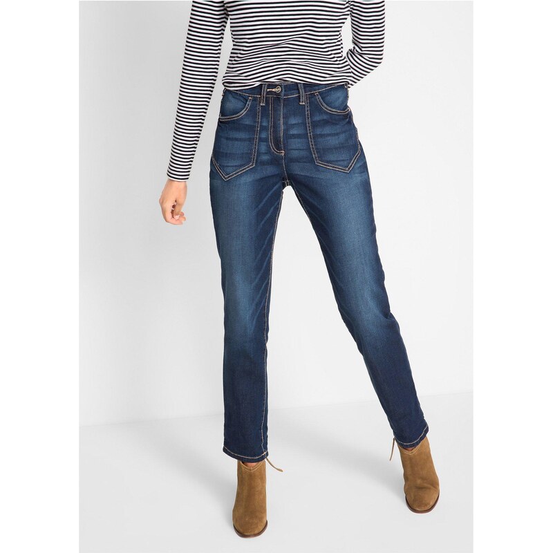 bonprix Džínsy, Slim Fit, vysoký pás, strečové, farba modrá 67370790