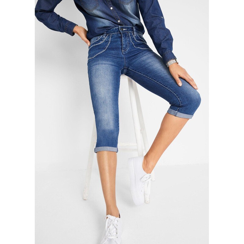 bonprix Džínsy, rovné, stredná výška pásu, cropped, farba modrá 45703192