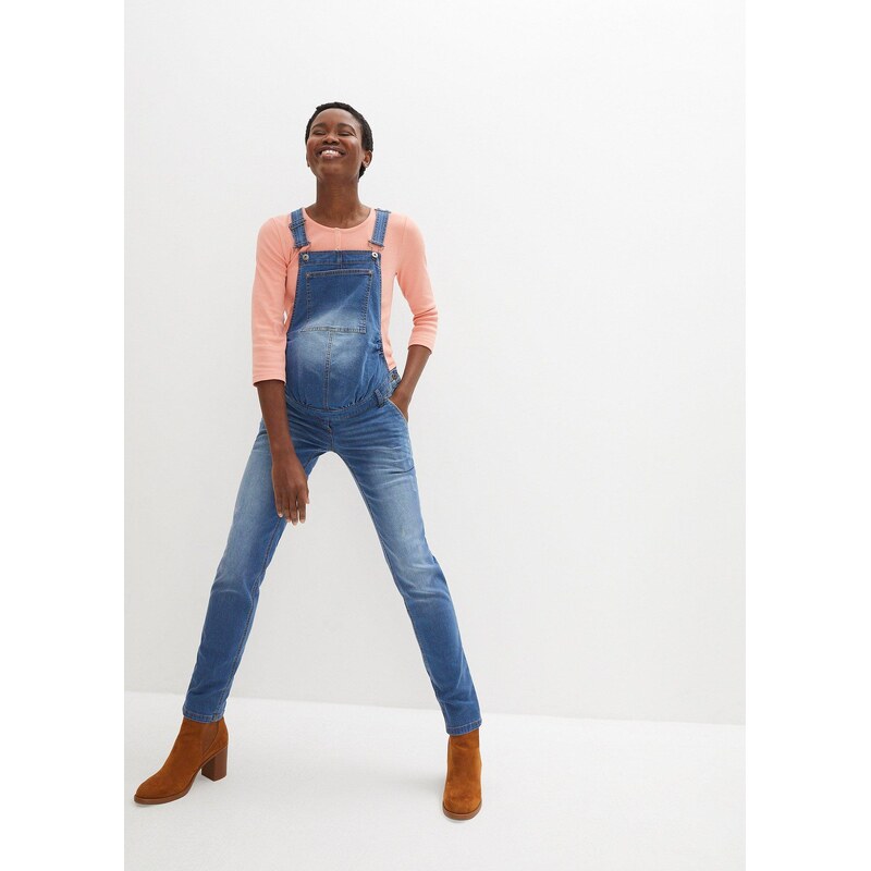 bonprix Tehotenské džínsy na traky, straight, farba modrá 44742377