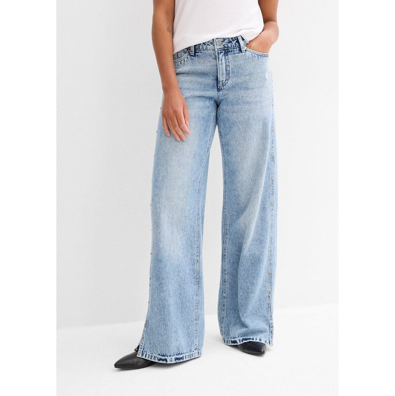 bonprix Voľné džínsy straight, stredná výška pásu, farba modrá 63478018