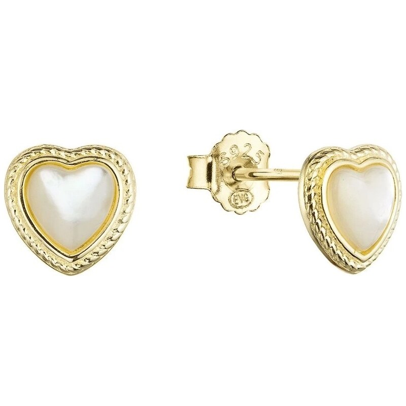 Evolution Group Pozlátené srdiečkové náušnice s perleťou 11433.1 66596015