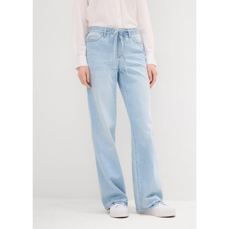 bonprix Džínsy Wide Leg, stredná výška pásu, s opaskom, farba modrá 62972801