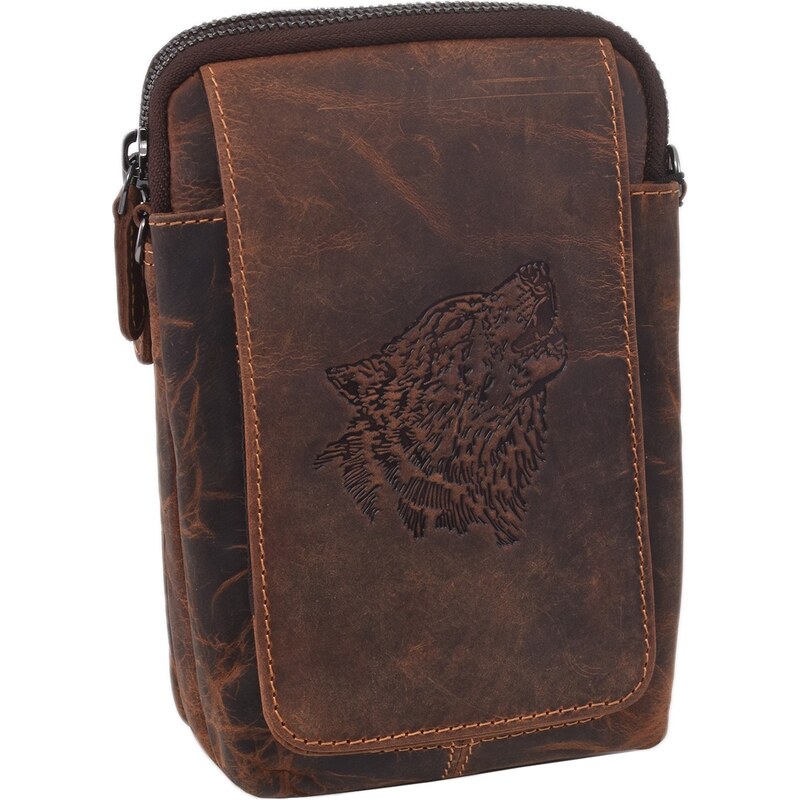 Mercucio Kožené puzdro na opasok tmavohnedé embos vlk 250887 66443372