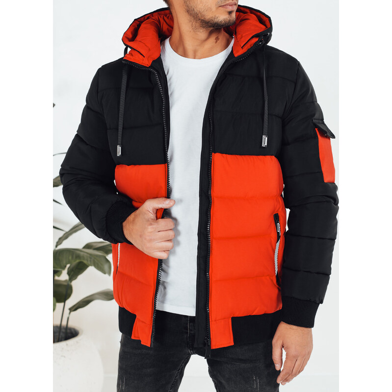BASIC Čierno-oranžová pánska zimná bunda s kapucňou Dstreet TX5097 66445899