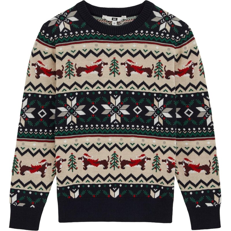 WE Fashion Sveter béžová / námornícka modrá / jedľová / červená 66446090