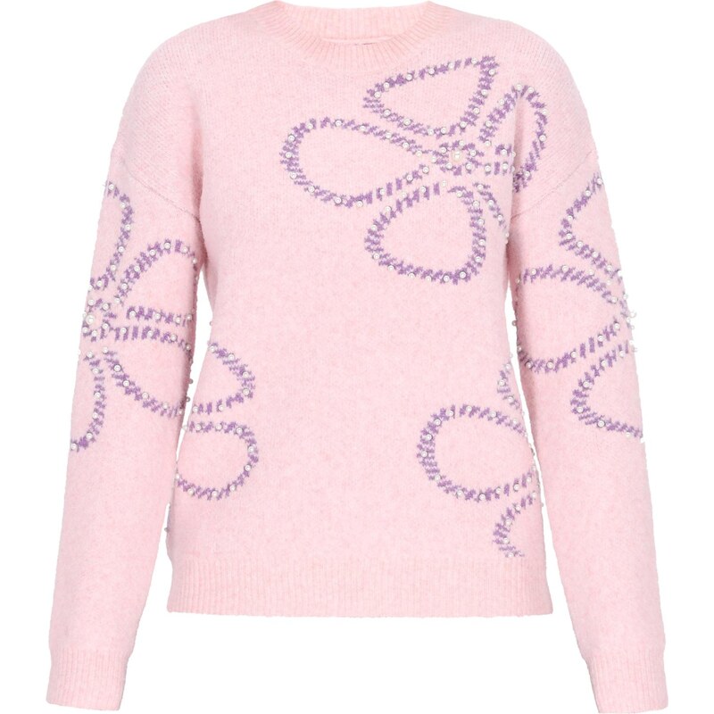 MYMO Oversize sveter Young Fashion fialová / púdrová / perlovo biela 66446364