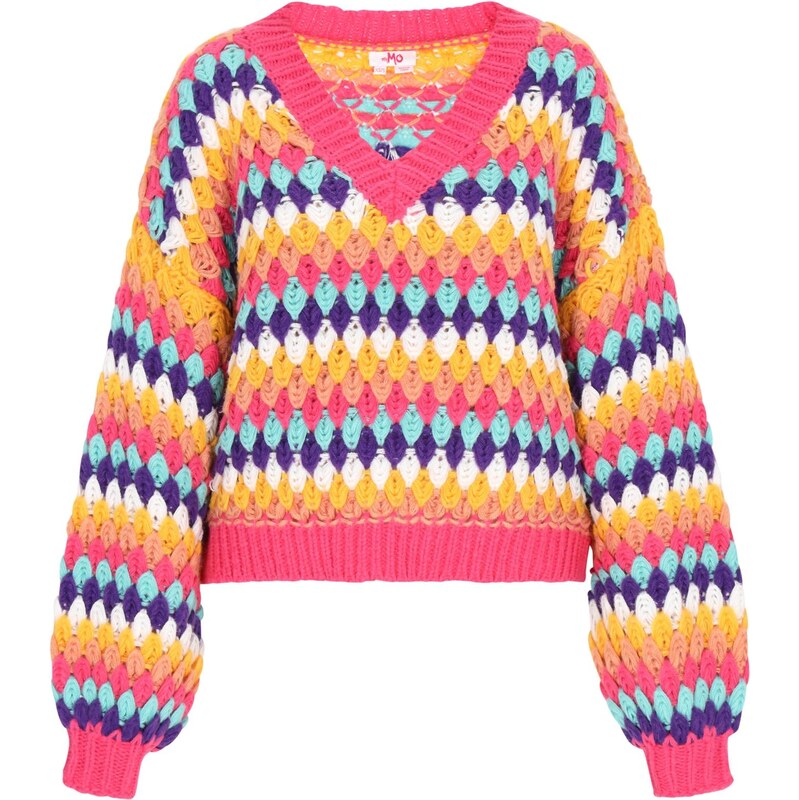 MYMO Oversize sveter Young Fashion vodová / karí / malinová / biela 66446388