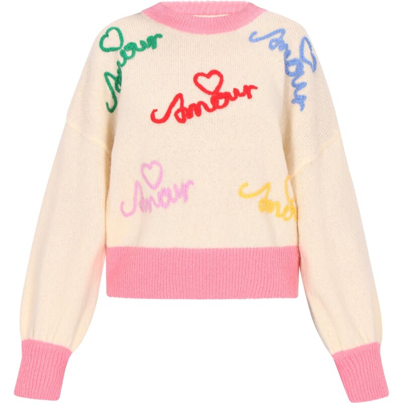 MYMO Oversize sveter Young Fashion nefritová / svetloružová / červená 66446421