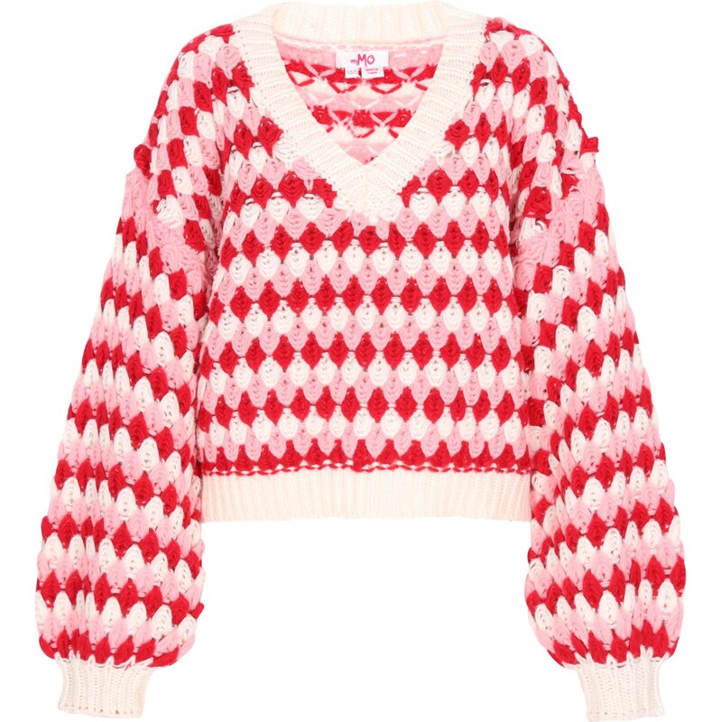 MYMO Oversize sveter Young Fashion červená / biela 66446504