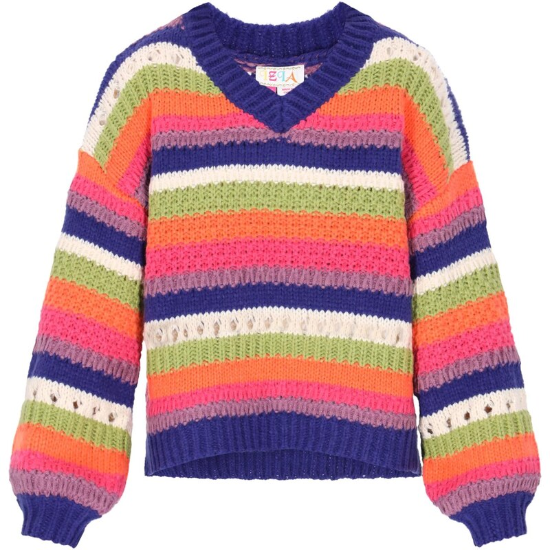 IZIA Oversize sveter Fashion Look modrá / zelená / oranžová / biela 66446634