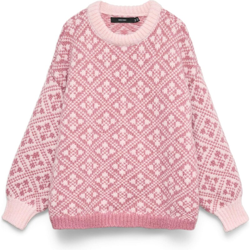 VERO MODA Sveter VMINGA rosé / eozín / biela ako vlna 66447111