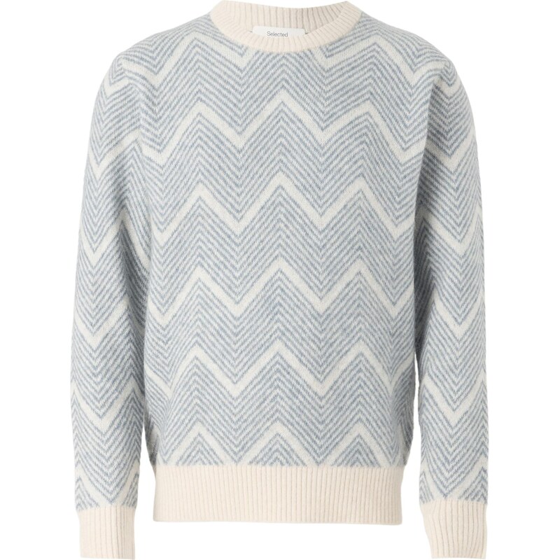 SELECTED Sveter SLHRAI dymovo modrá / biela 66447589