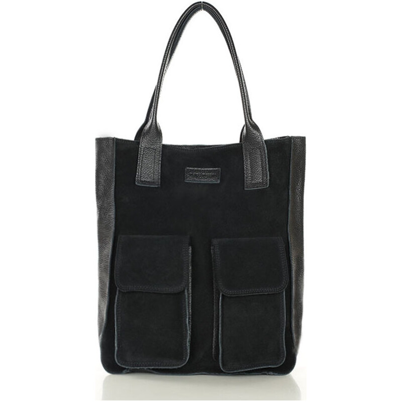 MARCO MAZZINI Čierna kožená shopper kabelka s vreckami (s131aa) 65413185