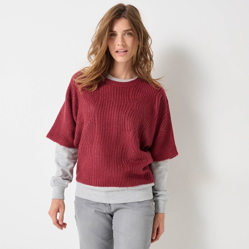 Pulóver s netopierími rukávmi po lakte bordó 050 Blancheporte 65985282