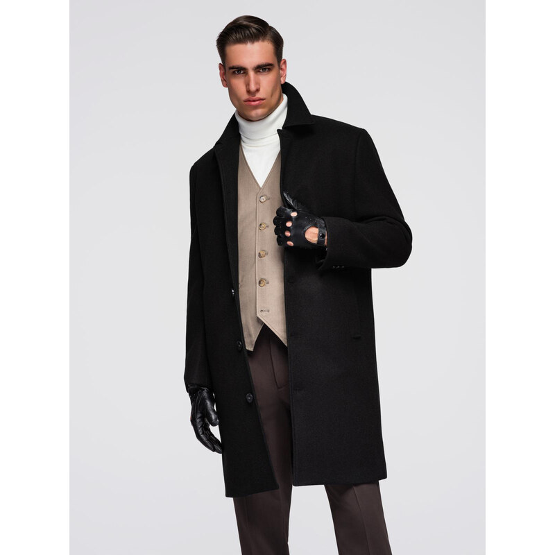 Ombre Pánsky čierny kabát s golierom 66465119