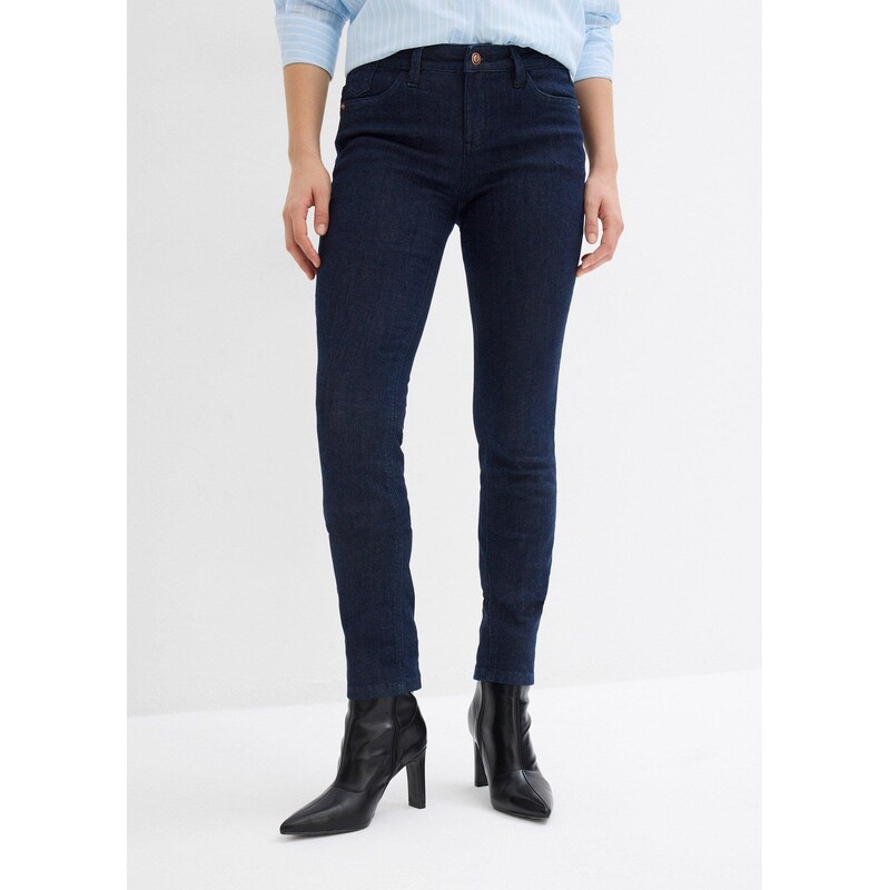 bonprix Skinny džínsy, stredná výška pásu, bio bavlna, farba modrá 61718779