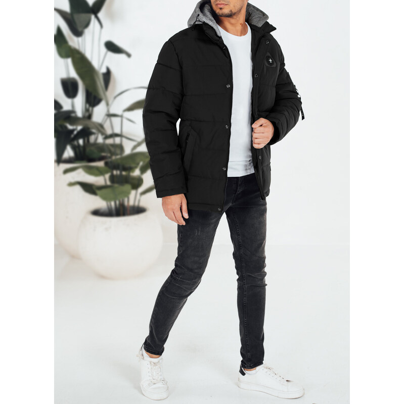 BASIC Čierna pánska zimná bunda s látkovou kapucňou TX5091 66460094