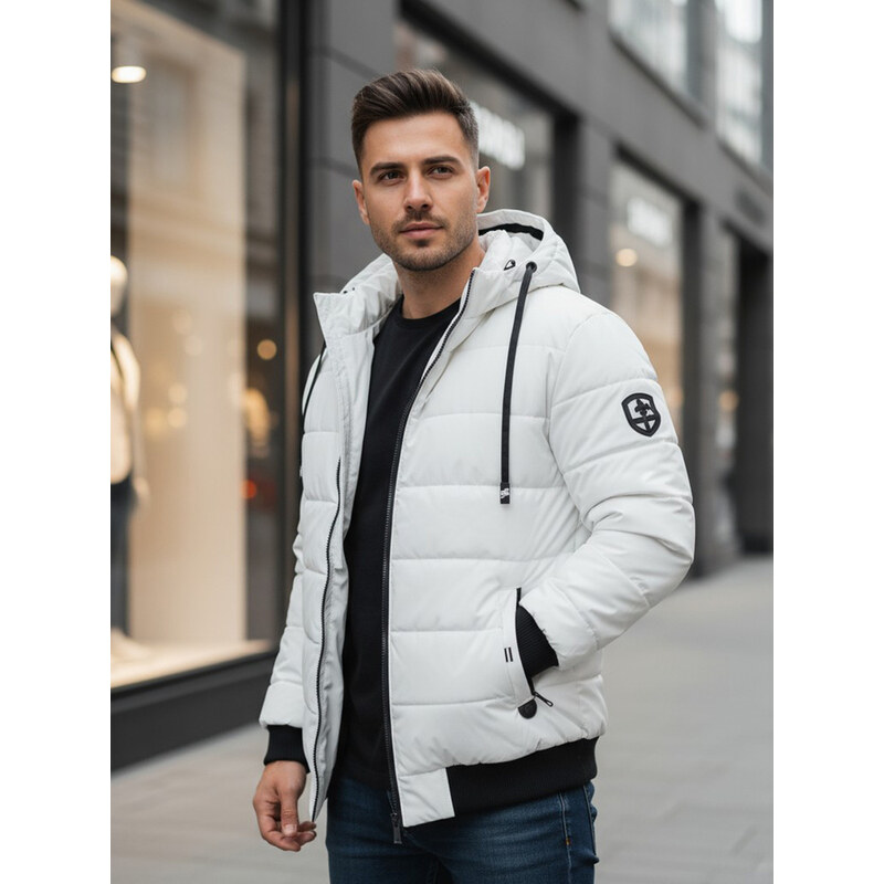 BASIC Biela pánska zimná bunda s kapucňou a prešívaním TX5096 66460095